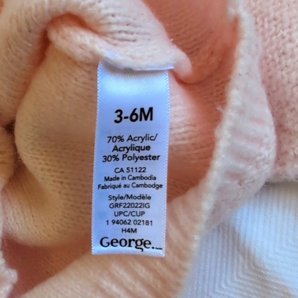 george soft pink ruffled cable knit acrylic blend sweater 3-6 months baby girl - Picture 6 of 7